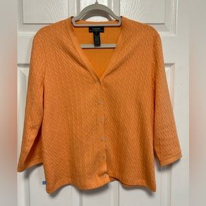 LAUREN RALPH LAUREN Cable Knit Cardigan Sweater Size Medium 3/4 Sleeve